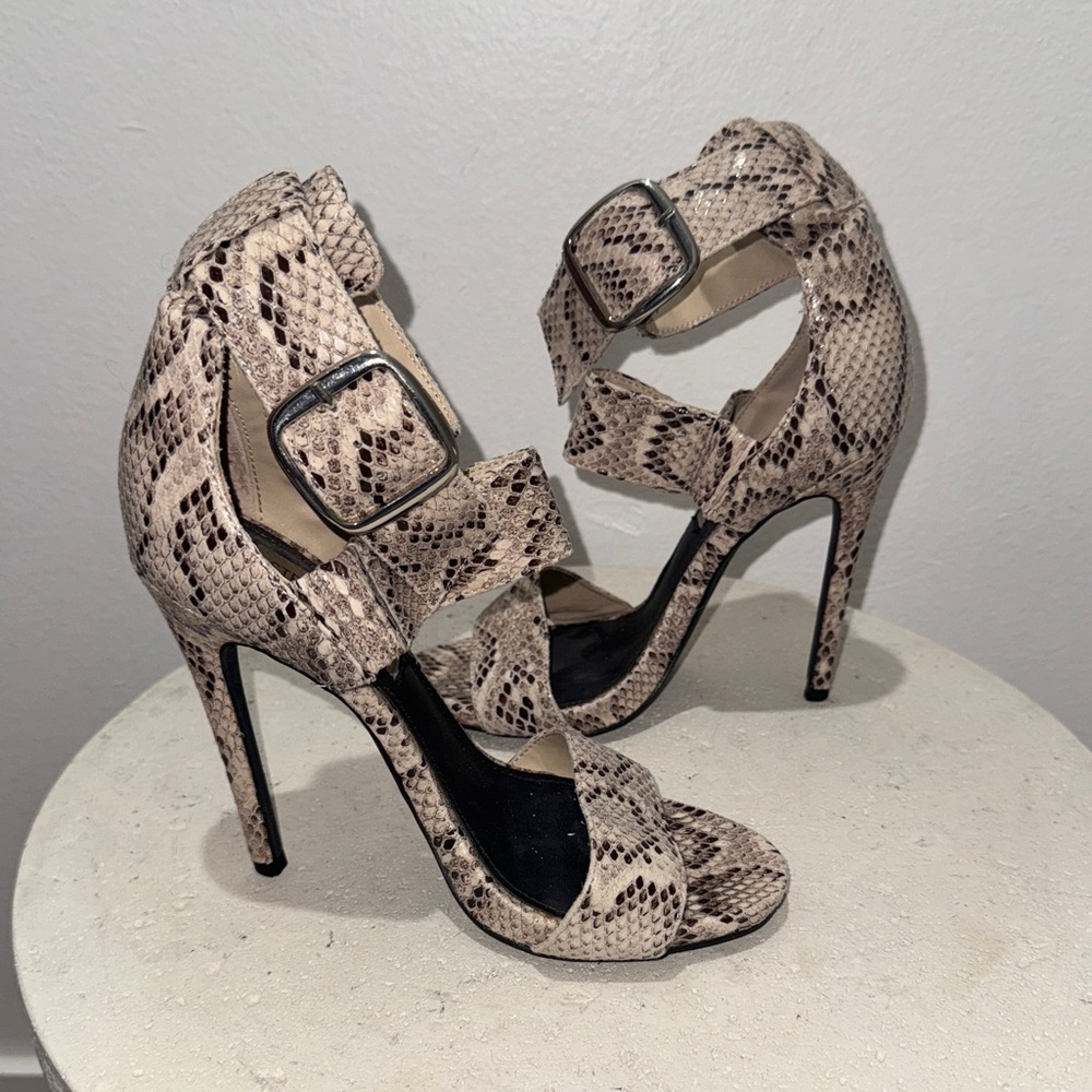 Steve Madden Snakeskin Print Ankle Strap Heels